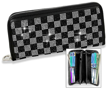 Checkerboard Bling Accordion Wallet - Black